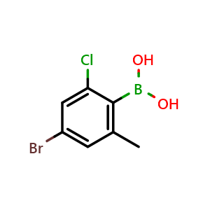 Chemical structure of 4-Bromo-2-chloro-6-methylphenylboronic acid , CAS 1451391-28-8, AChemBlock N27212
