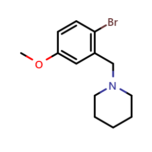 Chemical structure of 1-[(2-Bromo-5-methoxyphenyl)methyl]piperidine , CAS 1394291-60-1, AChemBlock N27224
