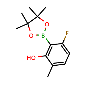 Chemical structure of 3-fluoro-6-methyl-2-(4,4,5,5-tetramethyl-1,3,2-dioxaborolan-2-yl)phenol , CAS 1451391-55-1, AChemBlock N27266