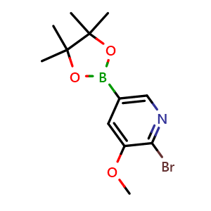 Chemical structure of 2-bromo-3-methoxy-5-(4,4,5,5-tetramethyl-1,3,2-dioxaborolan-2-yl)pyridine , CAS 2121512-66-9, AChemBlock N27270