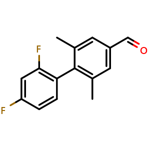 Chemical structure of 2,6-Dimethyl-2',4'-difluorobiphenyl-4-carboxaldehyde , CAS 1350760-27-8, AChemBlock N27273