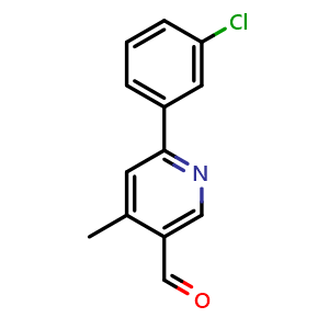 Chemical structure of 2-(3-Chlorophenyl)-4-methylpyridine-5-carboxaldehyde , CAS 1332336-58-9, AChemBlock N27276