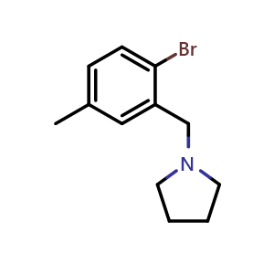 Chemical structure of 1-[(2-Bromo-5-methylphenyl)methyl]-pyrrolidine , CAS 1414870-81-7, AChemBlock N27282