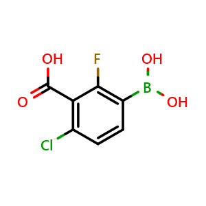 Chemical structure of 3-Carboxy-4-chloro-2-fluorophenylboronic acid , CAS 1451393-04-6, AChemBlock N27293