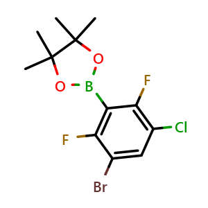 Chemical structure of 3-Bromo-5-chloro-2,6-difluorophenylboronic acid pinaco ester , CAS 1451391-11-9, AChemBlock N27298