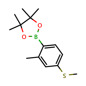 Chemical structure of 4,4,5,5-tetramethyl-2-(2-methyl-4-(methylthio)phenyl)-1,3,2-dioxaborolane , CAS 1899905-99-7, AChemBlock N27349