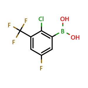 Chemical structure of 2-Chloro-5-fluoro-3-(trifluoromethyl)phenylboronic acid , CAS 2121513-70-8, AChemBlock N27385