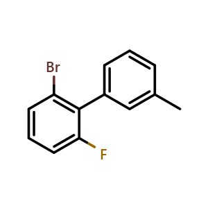 Chemical structure of 2-Bromo-6--fluoro-3'-methylbiphenyl , CAS 884512-78-1, AChemBlock N27387