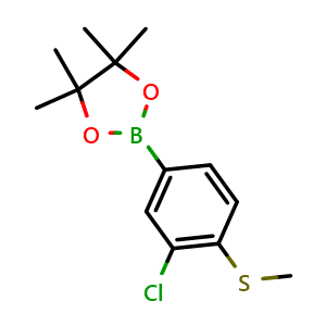 Chemical structure of 2-(3-chloro-4-(methylthio)phenyl)-4,4,5,5-tetramethyl-1,3,2-dioxaborolane , CAS 1438262-39-5, AChemBlock N27391