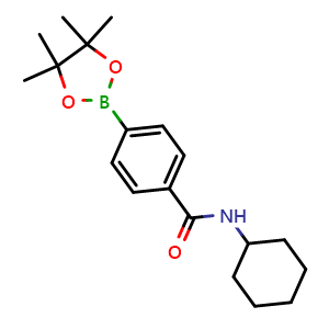 Chemical structure of N-cyclohexyl-4-(4,4,5,5-tetramethyl-1,3,2-dioxaborolan-2-yl)benzamide , CAS 1312815-22-7, AChemBlock N27427