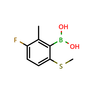 Chemical structure of 3-Fluoro-2-methyl-6-(methylthio)phenylboronic acid , CAS 2121512-05-6, AChemBlock N27508