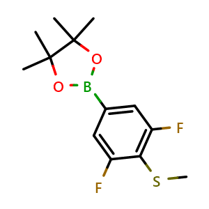 Chemical structure of 2-(3,5-difluoro-4-(methylthio)phenyl)-4,4,5,5-tetramethyl-1,3,2-dioxaborolane , CAS 2121514-92-7, AChemBlock N27511