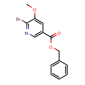 Chemical structure of Benzyl 6-bromo-5-methoxypyridine-3-carboxylate , CAS 1993479-27-8, AChemBlock N27512