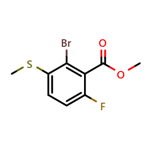 Chemical structure of Methyl 2-Bromo-6-fluoro-3-(methylsulfanyl)benzoate , CAS 1879026-08-0, AChemBlock N27530