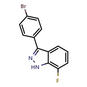 Chemical structure of 7-Fluoro-3-(4-bromophenyl)-1H-indazole , CAS 1809161-60-1, AChemBlock N27545