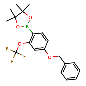 Chemical structure of 2-(4-(benzyloxy)-2-(trifluoromethoxy)phenyl)-4,4,5,5-tetramethyl-1,3,2-dioxaborolane , CAS 2121511-68-8, AChemBlock N27548