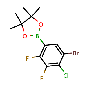 Chemical structure of 2-(5-bromo-4-chloro-2,3-difluorophenyl)-4,4,5,5-tetramethyl-1,3,2-dioxaborolane , CAS 2121514-60-9, AChemBlock N27555