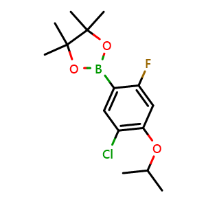 Chemical structure of 2-(5-chloro-2-fluoro-4-isopropoxyphenyl)-4,4,5,5-tetramethyl-1,3,2-dioxaborolane , CAS 2121513-71-9, AChemBlock N27594