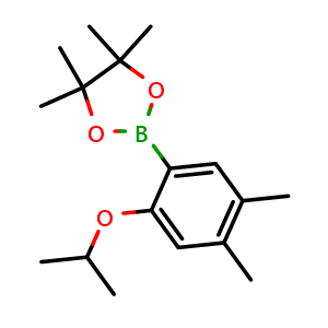 Chemical structure of 2-(4,5-Dimethyl-2-isopropoxyphenyl)-4,4,5,5-tetramethyl-1,3,2-dioxaborolane , CAS 2121511-73-5, AChemBlock N27634