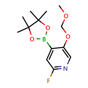Chemical structure of 2-fluoro-5-(methoxymethoxy)-4-(4,4,5,5-tetramethyl-1,3,2-dioxaborolan-2-yl)pyridine , CAS 2121515-16-8, AChemBlock N27653