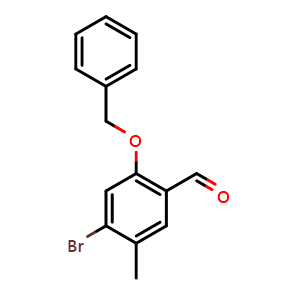 Chemical structure of 2-(Benzyloxy)-4-bromo-5-methylbenzaldehyde , CAS 2056110-59-7, AChemBlock N27658