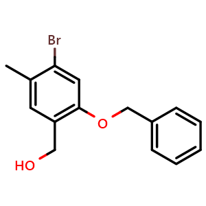 Chemical structure of [2-(benzyloxy)-4-bromo-5-methylphenyl]methanol , CAS 2056110-50-8, AChemBlock N27659