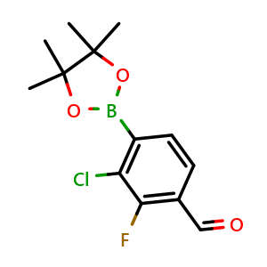 Chemical structure of 3-chloro-2-fluoro-4-(4,4,5,5-tetramethyl-1,3,2-dioxaborolan-2-yl)benzaldehyde , CAS 2121514-29-0, AChemBlock N27670