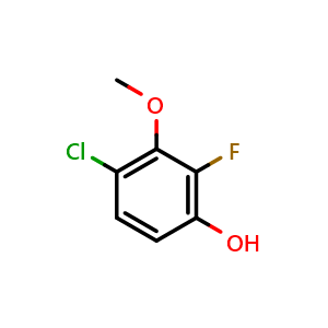 Chemical structure of 4-Chloro-2-fluoro-3-methoxyphenol , CAS 1993479-29-0, AChemBlock N27675