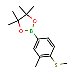 Chemical structure of 4,4,5,5-tetramethyl-2-(3-methyl-4-(methylthio)phenyl)-1,3,2-dioxaborolane , CAS 2121514-43-8, AChemBlock N27688