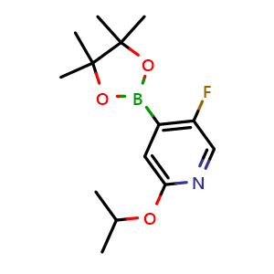 Chemical structure of 5-fluoro-2-isopropoxy-4-(4,4,5,5-tetramethyl-1,3,2-dioxaborolan-2-yl)pyridine , CAS 2121511-50-8, AChemBlock N27714