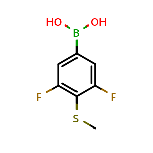 Chemical structure of 3,5-Difluoro-4-(methylthio)phenylboronic acid , CAS 1451392-38-3, AChemBlock N27729
