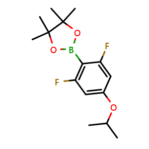 Chemical structure of 2-(2,6-Difluoro-4-isopropoxyphenyl)-4,4,5,5-tetramethyl-1,3,2-dioxaborolane , CAS 1395282-52-6, AChemBlock N27732