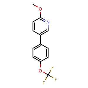 Chemical structure of 2-Methoxy-5-[4-(trifluoromethoxy)phenyl]pyridiine , CAS 1261831-77-9, AChemBlock N27733