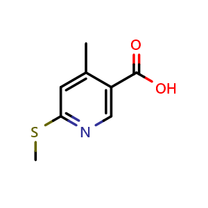 Chemical structure of 4-Methyl-6-methylsulfanyl-nicotinic acid , CAS 1355177-67-1, AChemBlock N27762