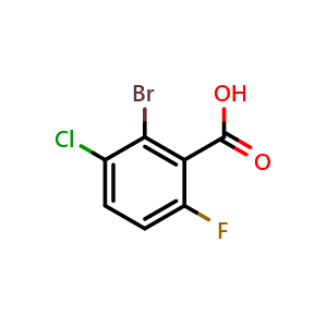 Chemical structure of 2-Bromo-3-chloro-6-fluorobenzoic acid , CAS 1805575-76-1, AChemBlock N27767