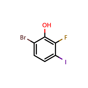 Chemical structure of 6-Bromo-2-fluoro-3-iodophenol , CAS 1449008-11-0, AChemBlock N27769