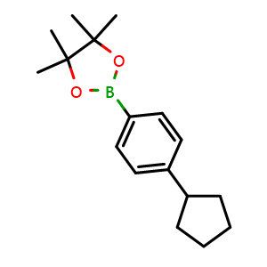 Chemical structure of 2-(4-cyclopentylphenyl)-4,4,5,5-tetramethyl-1,3,2-dioxaborolane , CAS 861965-54-0, AChemBlock N27796