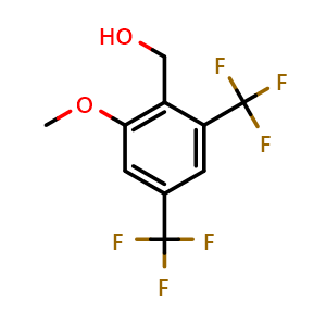 Chemical structure of 2,4-Bis(trifluoromethyl)-6-methoxybenzyl alcohol , CAS 1805405-28-0, AChemBlock N27825