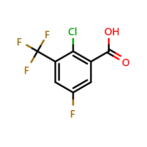 Chemical structure of 2-Chloro-5-fluoro-3-(trifluoromethyl)benzoic acid , CAS 1805955-65-0, AChemBlock N27828