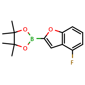 Chemical structure of 2-(4-fluorobenzofuran-2-yl)-4,4,5,5-tetramethyl-1,3,2-dioxaborolane , CAS 2121514-66-5, AChemBlock N27836
