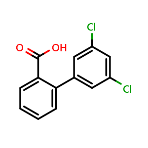 Chemical structure of 3',5'-Dichlorobiphenyl-2-carboxylic acid , CAS 669713-82-0, AChemBlock O27873