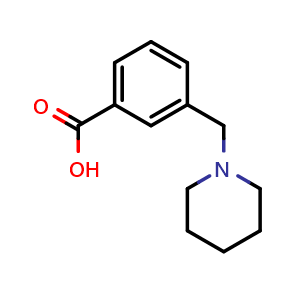 Chemical structure of 3-(1-Piperidinylmethyl)-benzoic acid , CAS 158861-24-6, AChemBlock O27882