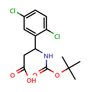 Chemical structure of Boc-3-Amino-3-(2,5-dichlorophenyl)propionic acid , CAS 683219-24-1, AChemBlock O27902