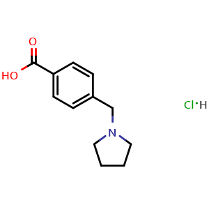 Chemical structure of 4-(1-Pyrrolidinylmethyl)-benzoic acid hydrochloride , CAS 159691-25-5, AChemBlock O28009