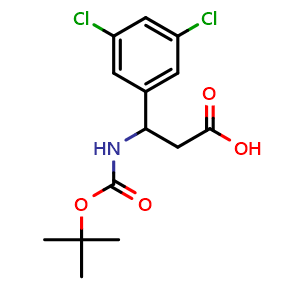 Chemical structure of Boc-3-Amino-3-(3,5-dichlorophenyl)propionic acid , CAS 188812-96-6, AChemBlock O28045