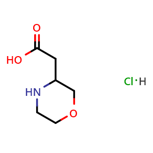 Chemical structure of 3-Morpholineacetic acid hydrochloride , CAS 86967-55-7, AChemBlock O28132
