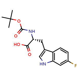 Chemical structure of Boc-6-Fluoro-D-tryptophan , CAS 320581-69-9, AChemBlock O28140