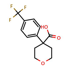Chemical structure of 4-(4-Trifluoromethylphenyl)oxane-4-carboxylic acid , CAS 473706-07-9, AChemBlock O28157