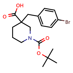 Chemical structure of 1-Boc-3-(4-bromobenzyl)-3-carboxypiperidine , CAS 959235-99-5, AChemBlock O28162
