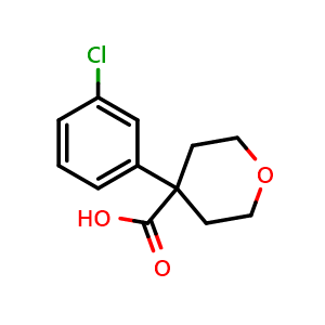 Chemical structure of 4-(3-Chlorophenyl)oxane-4-carboxylic acid , CAS 473706-23-9, AChemBlock O28216